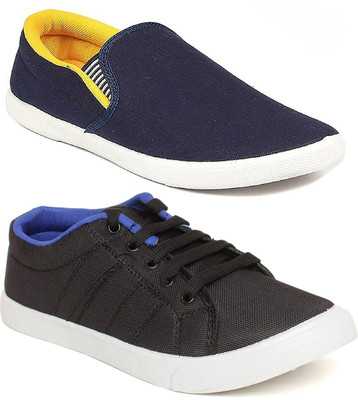 

Long Walk Stylish Pack of 2 Slip-On & Trendy Sneakers For Men(Black, Yellow