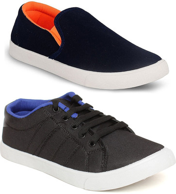 

Long Walk Stylish Pack of 2 Slip-On & Trendy Sneakers For Men(Black, Orange