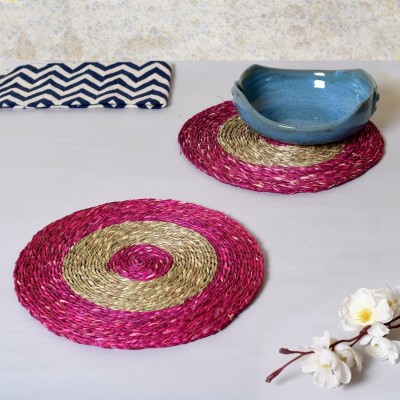 Unravel India Sabai grass circular pink & brown dish coaster set Sabai Grass Trivet Trivet(Pack of 2)