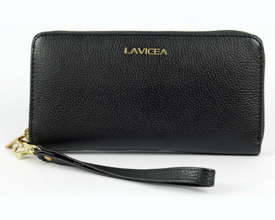 

LAVICEA Women Casual Black Genuine Leather Wrist Wallet(14 Card Slots)