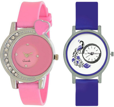 

Freny Exim New arrival Diamond Studded Beautiful Heart Peacock Stylish Analogue Pink Blue Dial Women's & Girl's Combo Of 2 Watch Glory wat Watch - For Girls