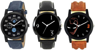 

Rage Enterprise New Stylish Multi-Color Dial Re-1465 Leather Belt Set Of 3 Men Watch - For Boys