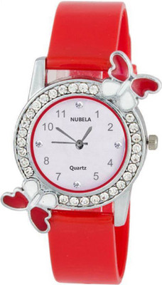 

NUBELA New Red Color Diamond Studded Butterfly Watch - For Girls