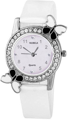 

NUBELA New White Color Diamond Studded Butterfly Watch - For Girls
