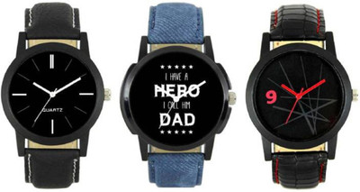 

Rage Enterprise New Stylish Multi-Color Dial Re-1465 Leather Belt Set Of 3 Men Watch - For Boys
