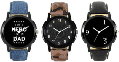 

Rage Enterprise New Stylish Multi-Color Dial Re-1470 Leather Belt Set Of 3 Men Watch - For Boys