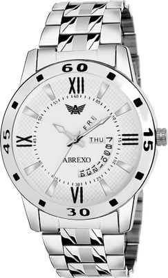 

Abrexo Abx1165-SLV WHT Gents Exclusive Formal Drops Day and Date Functioning Watch - For Men