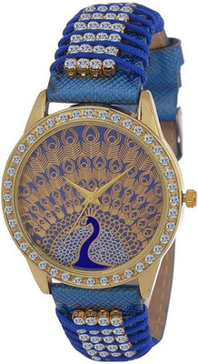 

ReniSales New Arrival Diamond Studded Blue Peacock Leather Watch For Girl Watch - For Women