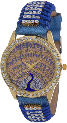 Wanton blue leather belt peacock women Watch - For Girls