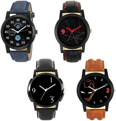 

Rage Enterprise New Designer Dial Multi Color Leather Belt RE-1462 Set Of 4 Men Watch - For Boys
