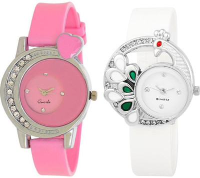 

Freny Exim New arrival Diamond Studded Beautiful Heart Peacock Stylish Analogue Pink White Dial Women's & Girl's Combo Of 2 Watch glory series Watch - For Girls