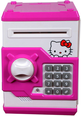 IndusBay Money Safe ATM for Kids Piggy Savings Bank with Electronic Keypad Password Lock (Hello Kitty) Coin Bank(Multicolor)