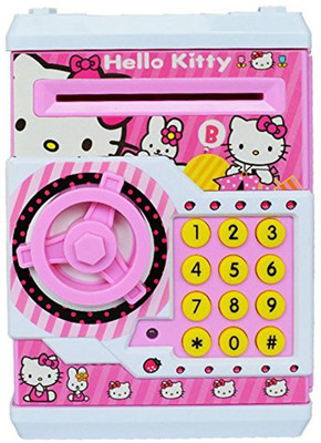 

HALO NATION Money Safe ATM Smart Electronic Lock Piggy Bank for Coin/Note Safe with Locker Key Coin Bank Hello Kitty Coin Bank(Pink)