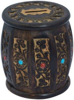 

A.R Handicraft Wooden Barrel Shape Money Coin Bank(Black)