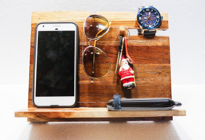 

Barish 3 Compartments Wooden Mobile Holder(Brown)