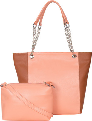 ADISA Hand-held Bag(Pink, Brown), Brown;pink