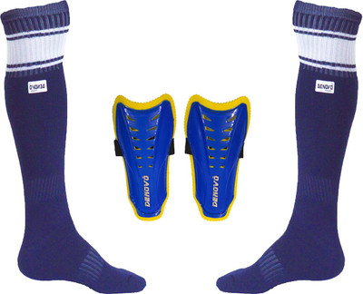 DeNovo Justry Football Kit (One Pair Poplin Plain Knee Length Football Socks + One Pair Shin Guard) Football Kit