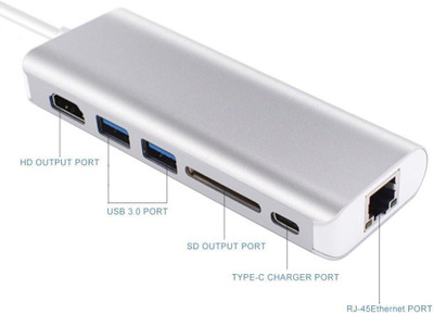 

TOBO Type C USB C Hub SD Card Reader Adapter, 6 in 1 Aluminum Hub with 2 USB 3.0 Ports, USB-C PD Power Delivery, 4K HDMI Output, Gigabit Ethernet for Macbook 12/Pro 2017/2016, Chromebook Pixel Lan Adapter(1000 Mbps)