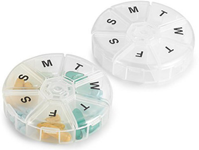 

Generic Paruhi Weekly Pill Organizer - Pack of 2 - Large Round Travel Medication Reminder Daily Monday to Sunday Compartments, 7 Days Medicine Dispenser