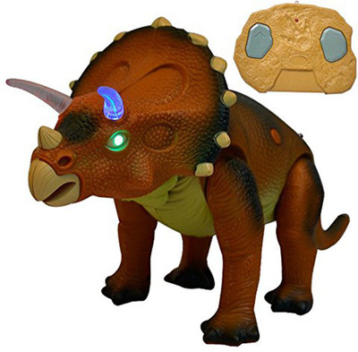 

IndusBay Infrared Remote Control Dinosaur Triceratops with Walking, Sound Action, Head Swing movement - Red(Red)