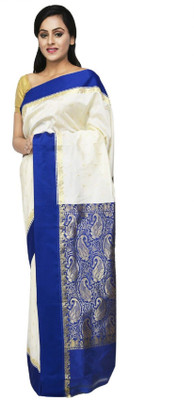 BRISHTI CREATIONS Self Design Garad Tussar Silk Saree(Cream)