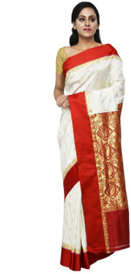 BRISHTI CREATIONS Solid/Plain Garad Tussar Silk Saree(White)