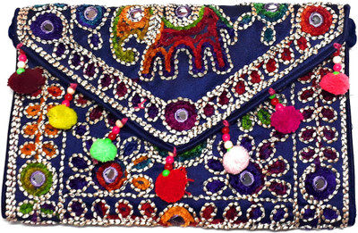 

Unique Fashion Women Evening/Party Blue Silk Sling Bag