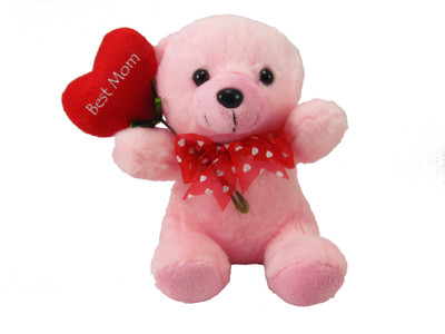 

Tickles Teddy with Best Mom Heart Mothers day Special Soft Stuffed Plush Toy - 16 cm(Pink)