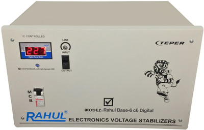 

Rahul Base-6 c6 Digital 6 KVA/24 Amp 140-280 Volt 3 Step Mainline Use Up to 6 KVA Load Automatic Copper Digital Voltage Stabilizer(Gray)
