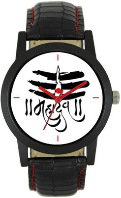 

T TOPLINE New Designer "MAHADEV" Print Dial Black Leather Belt Watch - For Men