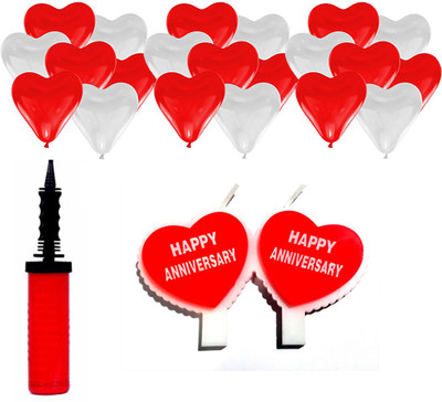 

Aone Anniversary Celebration Combo Set of 50Pcs Heart Shape Red White Balloons+1Pc. Red Heart Shape Candle+Balloon Pump(Set of 52)