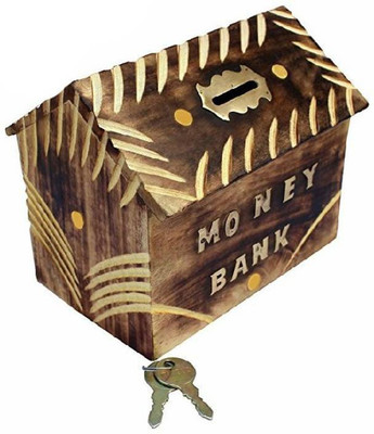

Sublime Arts Beautifully Carved Antique Wooden Coin Bank(Brown)