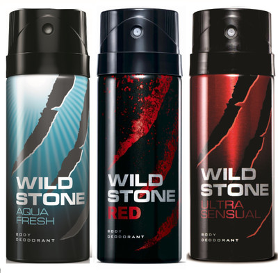 

Wild Stone Aqua Fresh, Red & Ultra Sensual Deo Combo Deodorant Spray - For Men(450 ml, Pack of 3)