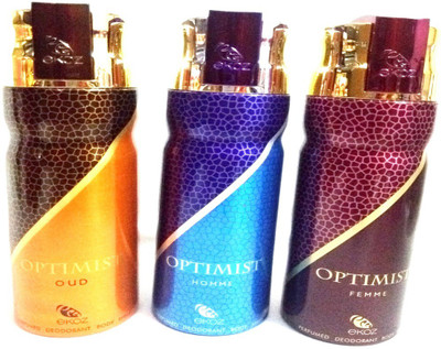 

EKOZ OPTIMIST OUD,HOMME AND FEMME Perfume Body Spray - For Men & Women(600 ml, Pack of 3)