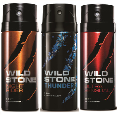 Wild Stone Night Rider, Thunder & Ultra Sensual Deo Combo Deodorant Spray - For Men(450 ml, Pack of 3)