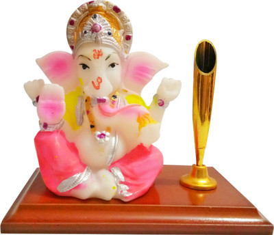 

VINTAN 1 Compartments Plastic Decorative Wooden Religious God Ganesha idol Pen Stand Handicraft Statue(Multicolor)