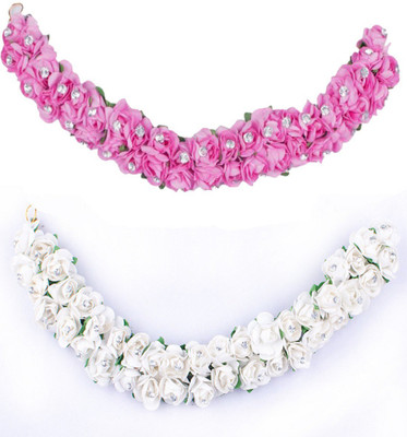 Majik Artificial Hair Gajra Flower For Bridal Hair Bharatnatyam Kuchipudi Dance Hair Accessories For Women / Hair Accessories For Women Weddings / Bridal Hair Accessories Bun(Pink, White) Flipkart