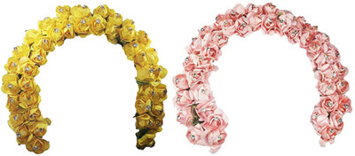 Majik Hair Accessories For Women Wedding | Flower Hair Gajra (veni) For Bridal Girls Bun(Pink, Gold) Flipkart