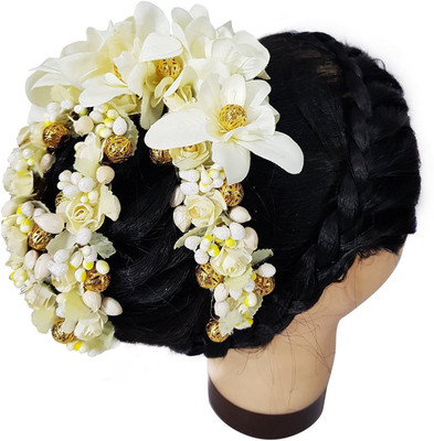 

AASA Flower Hair Gajra, Hair Accessories For Women Wedding (White) Bun(White, Gold)