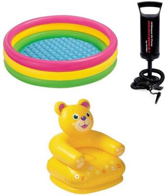 

BE YOU OWN LABEL INFLATABLE COMBO OF 2FT BATH TUB WITH TEDDY SITTING CHAIR AND AIR PUMP FOR KIDS Inflatable Pool(Multicolor)