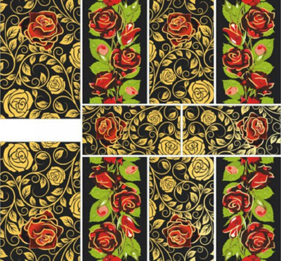 

Imported Golden Gold Red Foil Flower Nail Art Stickers Water Transfer Slider Decals J64(Gold Red)