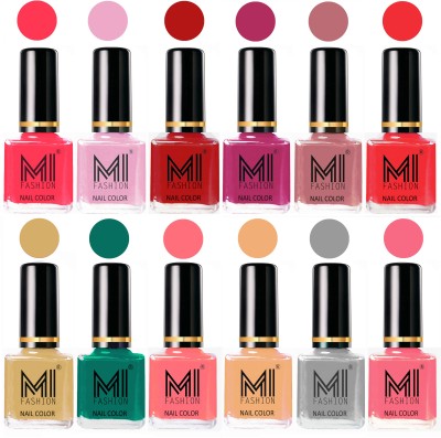 

MI Fashion Non-Toxic Premium Lacquer 7 Days Long Lasting Nail Polish Shades of 12 Pcs in Wholesale Rate- Neon Pink ,Pale Violet ,Red ,Plum ,Nude Spring ,Coral ,Tan ,Sea Green ,Pink ,Nude ,Grey ,Pink(Pack of 12)