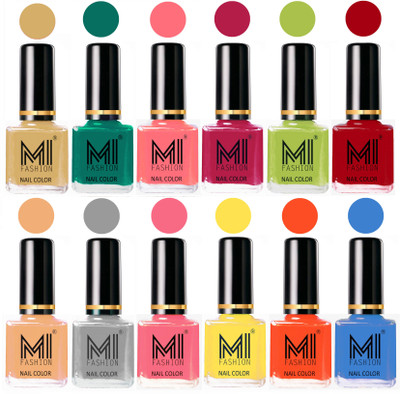 

MI Fashion Non-Toxic Premium Lacquer 7 Days Long Lasting Nail Polish Shades of 12 Pcs in Wholesale Rate- Tan ,Sea Green ,Pink ,Pink ,Lime Green ,Red ,Nude ,Grey ,Pink ,Yellow ,Coral ,Sea Blue(Pack of 12)