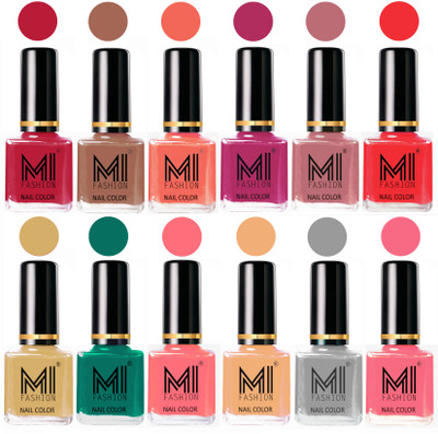 

MI Fashion Non-Toxic Premium Lacquer 7 Days Long Lasting Nail Polish Shades of 12 Pcs in Wholesale Rate- Magenta ,Dark Nude ,Peach ,Plum ,Nude Spring ,Coral ,Tan ,Sea Green ,Pink ,Nude ,Grey ,Pink(Pack of 12)