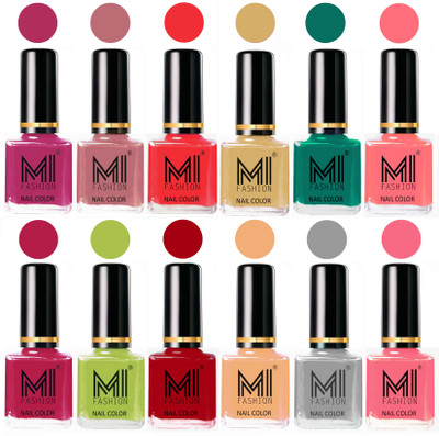 

MI Fashion Non-Toxic Premium Lacquer 7 Days Long Lasting Nail Polish Shades of 12 Pcs in Wholesale Rate- Plum ,Nude Spring ,Coral ,Tan ,Sea Green ,Pink ,Pink ,Lime Green ,Red ,Nude ,Grey ,Pink(Pack of 12)