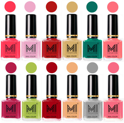 

MI Fashion Non-Toxic Premium Lacquer 7 Days Long Lasting Nail Polish Shades of 12 Pcs in Wholesale Rate- Neon Pink ,Pale Violet ,Red ,Tan ,Sea Green ,Pink ,Pink ,Lime Green ,Red ,Nude ,Grey ,Pink(Pack of 12)