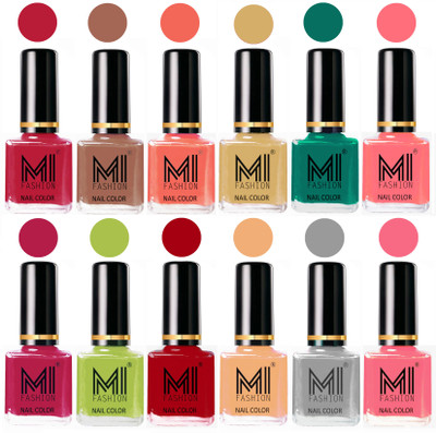 

MI Fashion Non-Toxic Premium Lacquer 7 Days Long Lasting Nail Polish Shades of 12 Pcs in Wholesale Rate- Magenta ,Dark Nude ,Peach ,Tan ,Sea Green ,Pink ,Pink ,Lime Green ,Red ,Nude ,Grey ,Pink(Pack of 12)