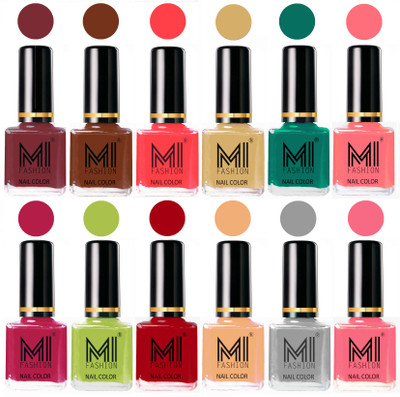 

MI Fashion Non-Toxic Premium Lacquer 7 Days Long Lasting Nail Polish Shades of 12 Pcs in Wholesale Rate- Mauve Brown ,Olive Brown ,Carrot Red ,Tan ,Sea Green ,Pink ,Pink ,Lime Green ,Red ,Nude ,Grey ,Pink(Pack of 12)