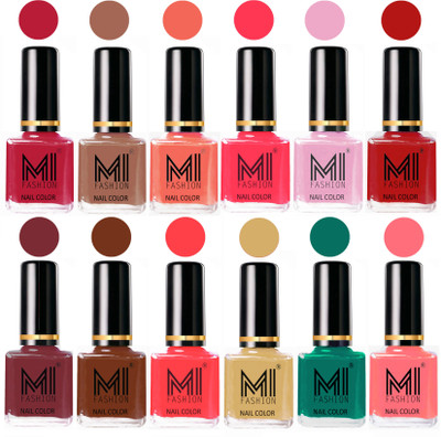 

MI Fashion Non-Toxic Premium Lacquer 7 Days Long Lasting Nail Polish Shades of 12 Pcs in Wholesale Rate- Magenta ,Dark Nude ,Peach ,Neon Pink ,Pale Violet ,Red ,Mauve Brown ,Olive Brown ,Carrot Red ,Tan ,Sea Green ,Pink(Pack of 12)