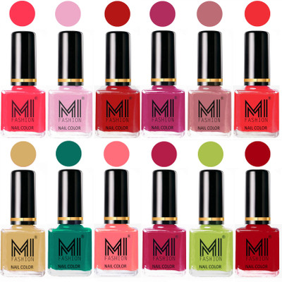 

MI Fashion Non-Toxic Premium Lacquer 7 Days Long Lasting Nail Polish Shades of 12 Pcs in Wholesale Rate- Neon Pink ,Pale Violet ,Red ,Plum ,Nude Spring ,Coral ,Tan ,Sea Green ,Pink ,Pink ,Lime Green ,Red(Pack of 12)